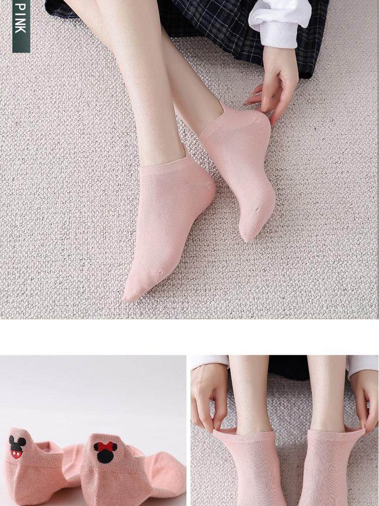 4 Pair/Lot Low Tube Boat Socks Gold Silk Embroidery Mouse Ankle Women Socks Cotton Low Cut Thin No Show Boat Socks For Men And Women Stevvex