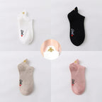 4 Pair/Lot Low Tube Boat Socks Gold Silk Embroidery Mouse Ankle Women Socks Cotton Low Cut Thin No Show Boat Socks For Men And Women Stevvex