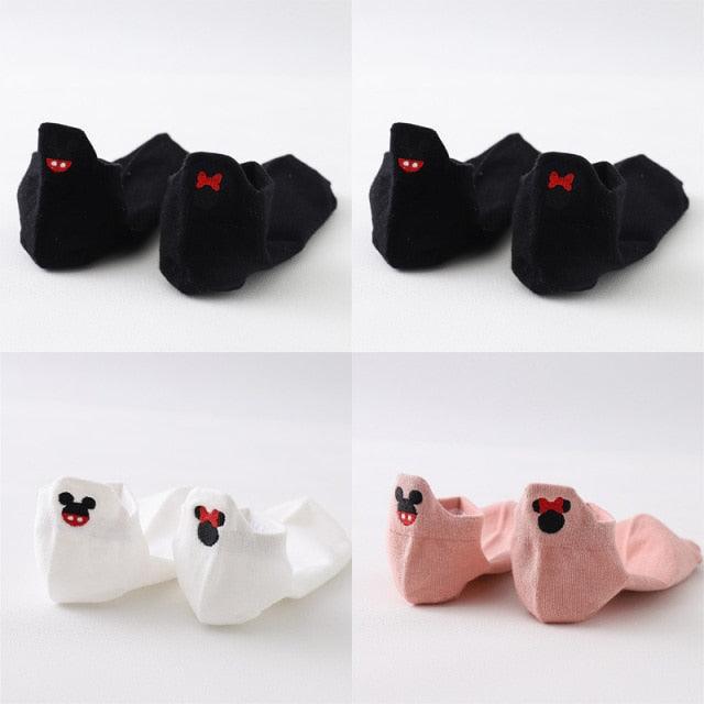 4 Pair/Lot Low Tube Boat Socks Gold Silk Embroidery Mouse Ankle Women Socks Cotton Low Cut Thin No Show Boat Socks For Men And Women Stevvex