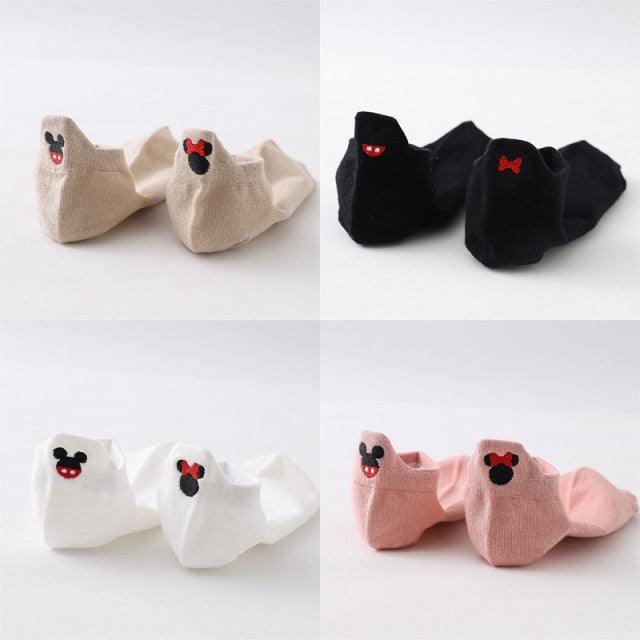 4 Pair/Lot Low Tube Boat Socks Gold Silk Embroidery Mouse Ankle Women Socks Cotton Low Cut Thin No Show Boat Socks For Men And Women Stevvex