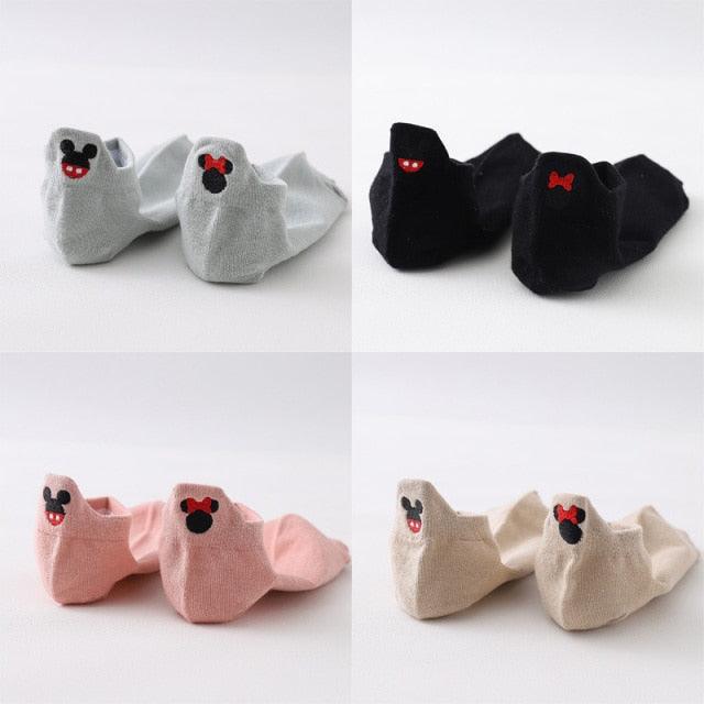 4 Pair/Lot Low Tube Boat Socks Gold Silk Embroidery Mouse Ankle Women Socks Cotton Low Cut Thin No Show Boat Socks For Men And Women Stevvex
