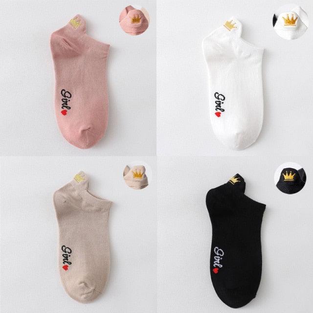 4 Pair/Lot Low Tube Boat Socks Gold Silk Embroidery Mouse Ankle Women Socks Cotton Low Cut Thin No Show Boat Socks For Men And Women Stevvex