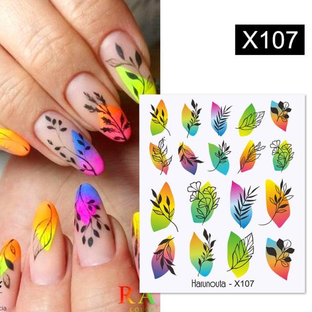 Black Lines Flower Leaves Water Decals Stickers Floral Face Marble Pattern Slider For Nails Summer Nail Art Decoration Summer Stickers on Nails Simple Summer Slider for Manicure Nail Art Watermark Manicure Decor Stevvex