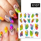 Black Lines Flower Leaves Water Decals Stickers Floral Face Marble Pattern Slider For Nails Summer Nail Art Decoration Summer Stickers on Nails Simple Summer Slider for Manicure Nail Art Watermark Manicure Decor Stevvex