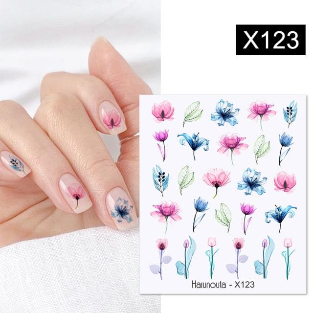 Black Lines Flower Leaves Water Decals Stickers Floral Face Marble Pattern Slider For Nails Summer Nail Art Decoration Summer Stickers on Nails Simple Summer Slider for Manicure Nail Art Watermark Manicure Decor Stevvex