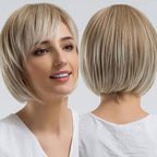 Blonde White Black Ombre Bob Synthetic Wigs for Women Straight Hair Wigs Cosplay Party Wig with bangs Heat Resistant Wigs For Black Women Cosplay Wigs For Women Stevvex