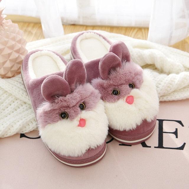 Women Winter Warm Slippers Cute Rabbit Slippers Indoor Shoes For Girls Non Slip Soft Funny Women Furry Slipper House Slippers For Women Indoor Slip On Slippers Warm Flats Shoes Soft-soled Cotton Slippers Stevvex