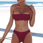 Red Micro Bikini Set Women Swimming Suit Padded Bra Bikini Two-Piece Swimwear Thong Bathing Suit Swimsuit Women's Ribbed Scoop Neck Bikini Thong Bathing Suit Two Piece Swimsuit Stevvex