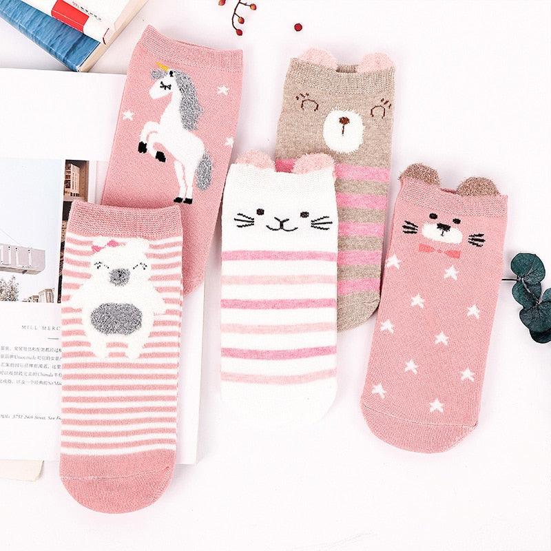 5 Pairs 3D Cartoon Harajuku Cat Cute Heart Invisible Cotton Socks Casual Boat Socks Funny Girl Ankle Sock Set for Women Stevvex