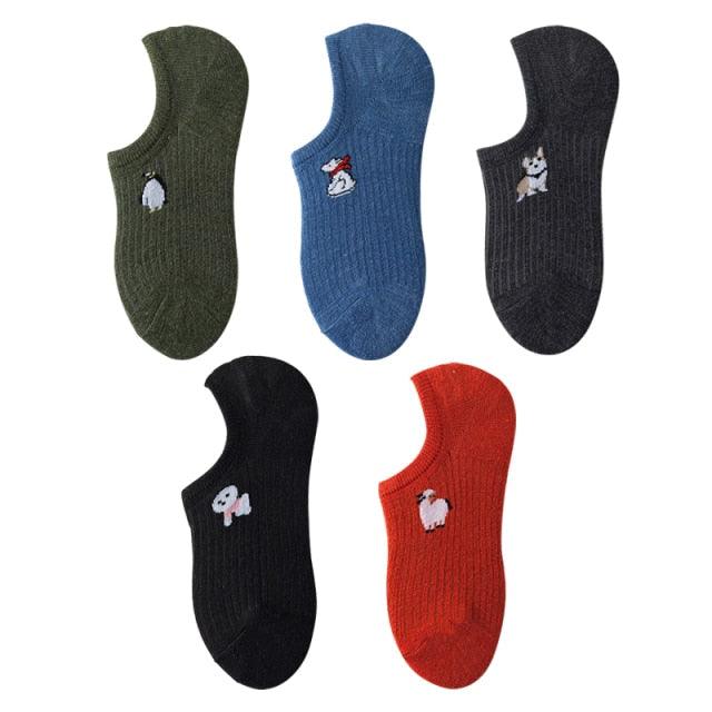 5 Pairs 3D Cartoon Harajuku Cat Cute Heart Invisible Cotton Socks Casual Boat Socks Funny Girl Ankle Sock Set for Women Stevvex