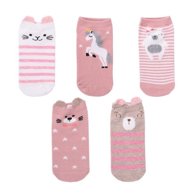 5 Pairs 3D Cartoon Harajuku Cat Cute Heart Invisible Cotton Socks Casual Boat Socks Funny Girl Ankle Sock Set for Women Stevvex