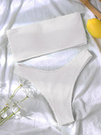 Bikinis Swimsuit Women Push Up Bikini Set  Female Swimwear Women's Strapless Solid Color 2 Pieces Bathing Suit Swimsuit Swimsuits Off Shoulder High Waist Bathing Suit High Cut Swimwear For Summer Stevvex