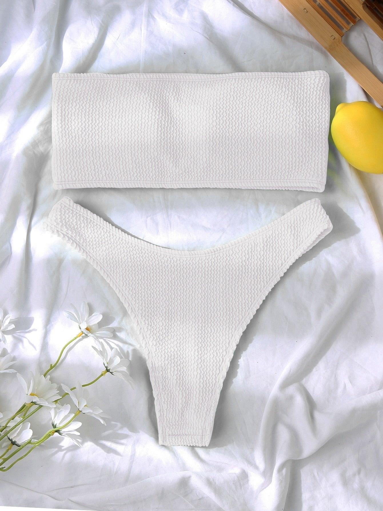 Bikinis Swimsuit Women Push Up Bikini Set  Female Swimwear Women's Strapless Solid Color 2 Pieces Bathing Suit Swimsuit Swimsuits Off Shoulder High Waist Bathing Suit High Cut Swimwear For Summer Stevvex