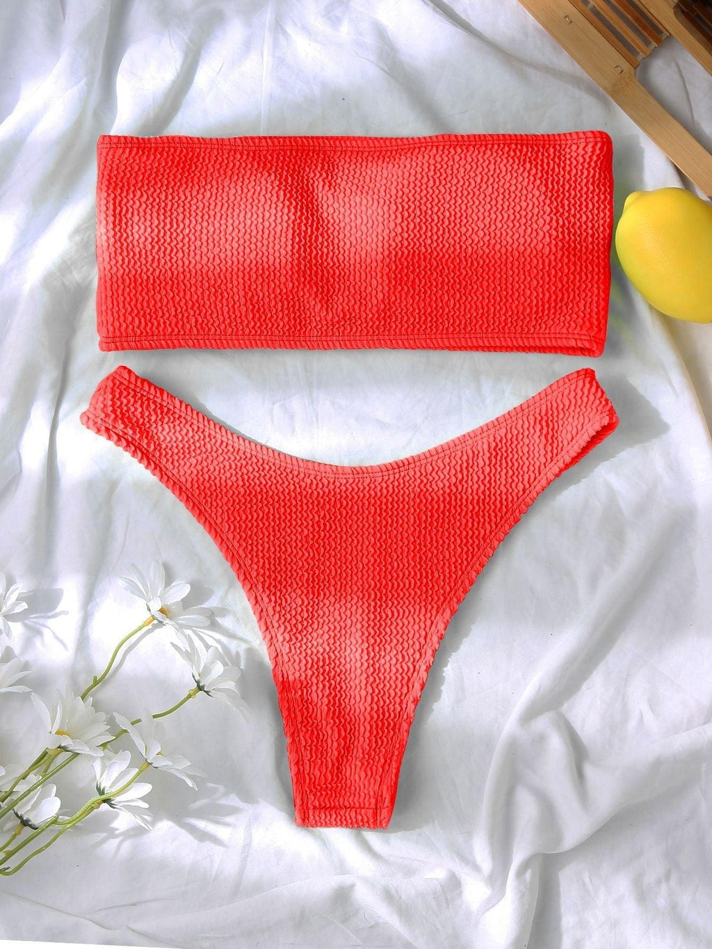 Bikinis Swimsuit Women Push Up Bikini Set  Female Swimwear Women's Strapless Solid Color 2 Pieces Bathing Suit Swimsuit Swimsuits Off Shoulder High Waist Bathing Suit High Cut Swimwear For Summer Stevvex