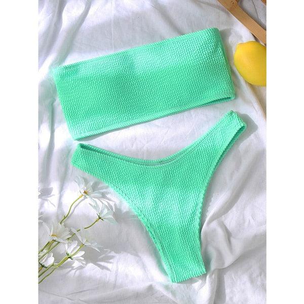 Bikinis Swimsuit Women Push Up Bikini Set  Female Swimwear Women's Strapless Solid Color 2 Pieces Bathing Suit Swimsuit Swimsuits Off Shoulder High Waist Bathing Suit High Cut Swimwear For Summer Stevvex