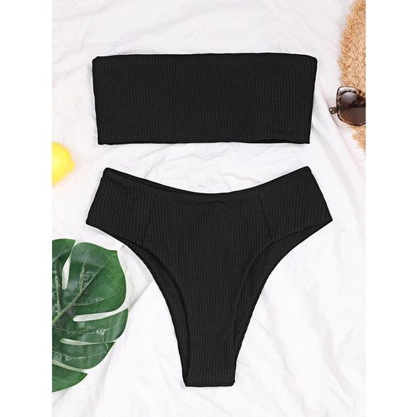 Bikinis Swimsuit Women Push Up Bikini Set  Female Swimwear Women's Strapless Solid Color 2 Pieces Bathing Suit Swimsuit Swimsuits Off Shoulder High Waist Bathing Suit High Cut Swimwear For Summer Stevvex