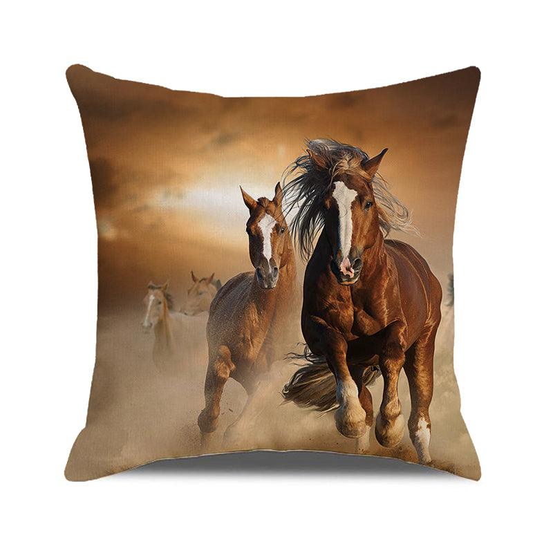 Horse Pattern Pillow Cover Running Horses Cotton Linen Square Cushion Cover Standard Pillowcase for Men Women Home Decorative Sofa Armchair Bedroom Livingroom Farmhouse 45x45CM Stevvex