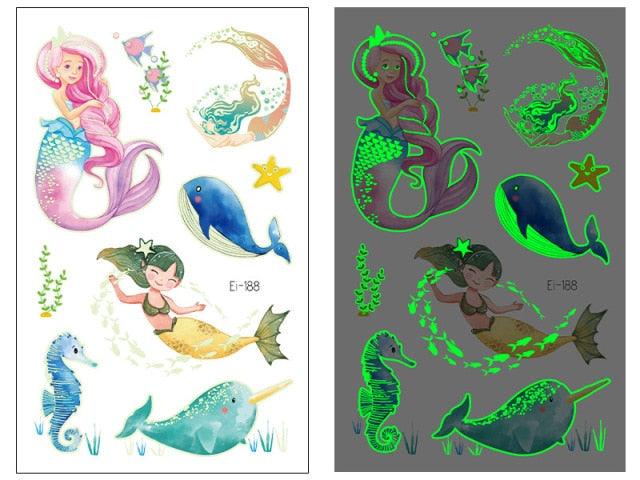 Luminous Tattoo Stickers Temporary Animal Tattoos Glow Paste on Face Arm Leg Fluorescent Waterproof Fake Tattoo For Kids Girls Stevvex