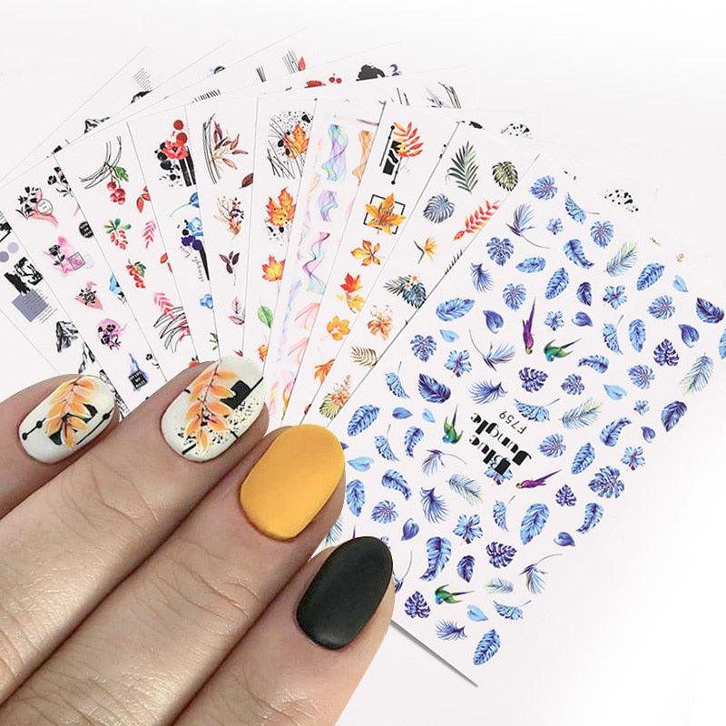 Flowers Leaves Line 3D Nail Stickers Autumn Winter Fall Leaf Design Transfer Sliders Abstract Waves Nail Art Decals Manicures  Decal Self-Adhesive 3D Wave Design Decoration for Women Girls Tape Nail Art Stickers Decal Decoration Stevvex