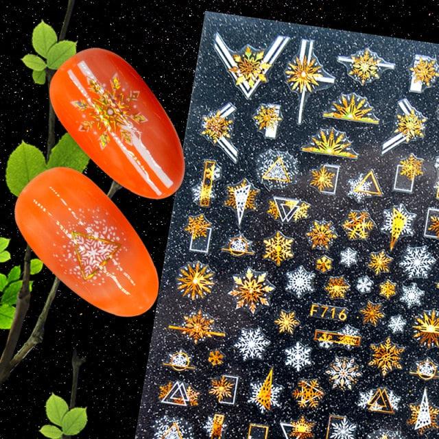 Christmas Snowflake Lines 3D Nail Stickers Gold And White Xmas Snowflakes Leaves Decals Slider Nail Art Decoration Wraps Nail Art Stickers Decal 3D Self-Adhesive Abstract Face Curve Graffiti Nail Design for Acrylic Nail Supplies Stevvex