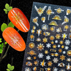 Christmas Snowflake Lines 3D Nail Stickers Gold And White Xmas Snowflakes Leaves Decals Slider Nail Art Decoration Wraps Nail Art Stickers Decal 3D Self-Adhesive Abstract Face Curve Graffiti Nail Design for Acrylic Nail Supplies Stevvex