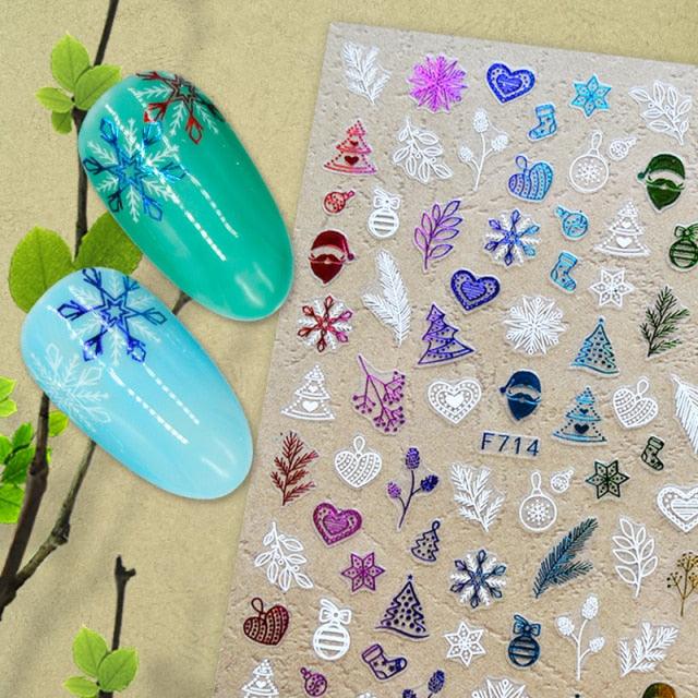 Christmas Snowflake Lines 3D Nail Stickers Gold And White Xmas Snowflakes Leaves Decals Slider Nail Art Decoration Wraps Nail Art Stickers Decal 3D Self-Adhesive Abstract Face Curve Graffiti Nail Design for Acrylic Nail Supplies Stevvex
