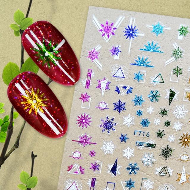 Christmas Snowflake Lines 3D Nail Stickers Gold And White Xmas Snowflakes Leaves Decals Slider Nail Art Decoration Wraps Nail Art Stickers Decal 3D Self-Adhesive Abstract Face Curve Graffiti Nail Design for Acrylic Nail Supplies Stevvex