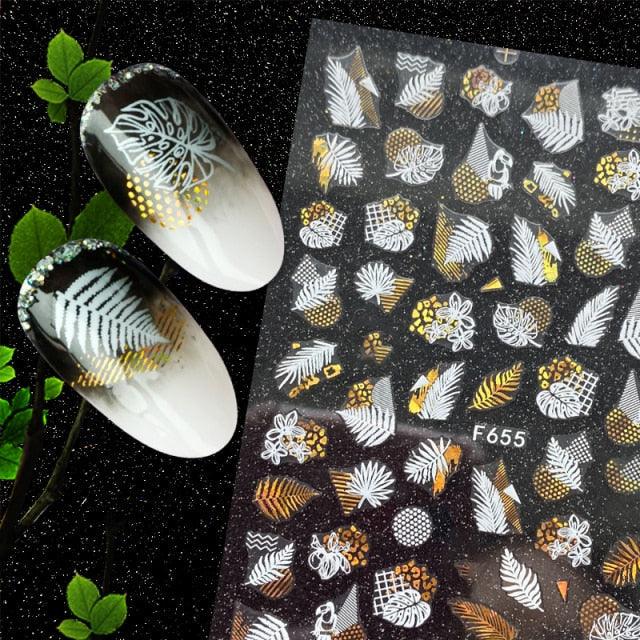 Christmas Snowflake Lines 3D Nail Stickers Gold And White Xmas Snowflakes Leaves Decals Slider Nail Art Decoration Wraps Nail Art Stickers Decal 3D Self-Adhesive Abstract Face Curve Graffiti Nail Design for Acrylic Nail Supplies Stevvex
