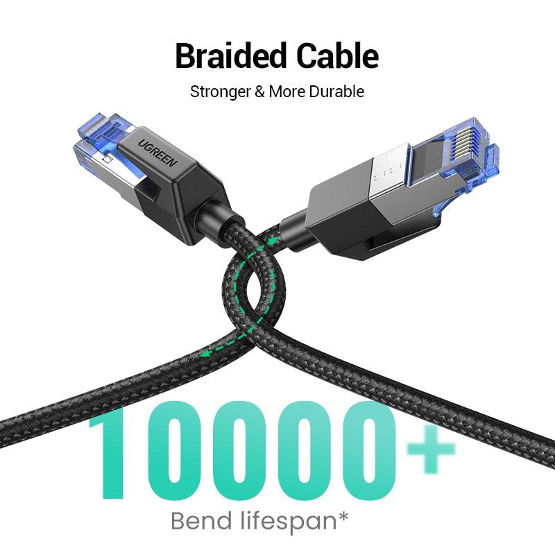 Elegant Black Ethernet Cable CAT8 40Gbps 2000MHz CAT 8 Networking Nylon Braided Internet LAN Network Cable With Gold Silver Plated RJ45 Connector Cord For Router TV Stevvex