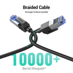 Elegant Black Ethernet Cable CAT8 40Gbps 2000MHz CAT 8 Networking Nylon Braided Internet LAN Network Cable With Gold Silver Plated RJ45 Connector Cord For Router TV Stevvex
