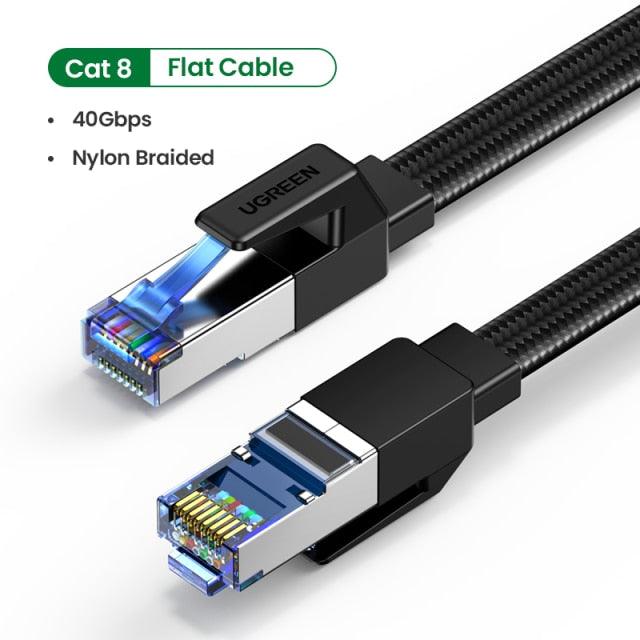 Elegant Black Ethernet Cable CAT8 40Gbps 2000MHz CAT 8 Networking Nylon Braided Internet LAN Network Cable With Gold Silver Plated RJ45 Connector Cord For Router TV Stevvex