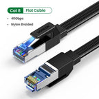 Elegant Black Ethernet Cable CAT8 40Gbps 2000MHz CAT 8 Networking Nylon Braided Internet LAN Network Cable With Gold Silver Plated RJ45 Connector Cord For Router TV Stevvex
