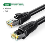 Elegant Black Ethernet Cable CAT8 40Gbps 2000MHz CAT 8 Networking Nylon Braided Internet LAN Network Cable With Gold Silver Plated RJ45 Connector Cord For Router TV Stevvex