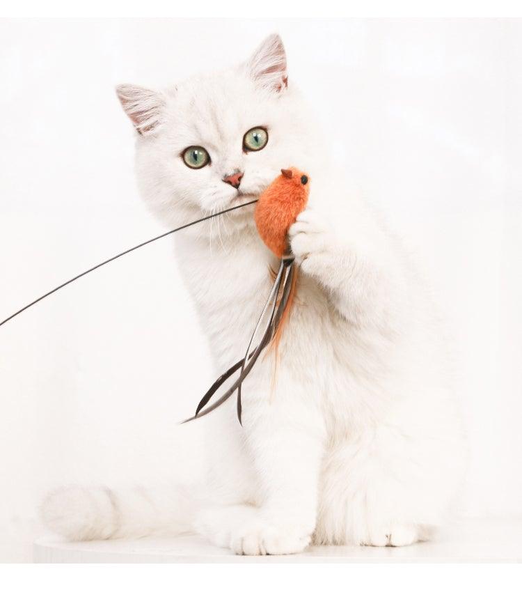Funny Feather Bird with Bell Cat Stick Toy for Kitten Playing Teaser Wand Toy Cat Supplies Interactive Wiggle Moving Cat Kicker Toy with Plush Interactive Cat Toys Fun Toy For Cat Exercise Stevvex