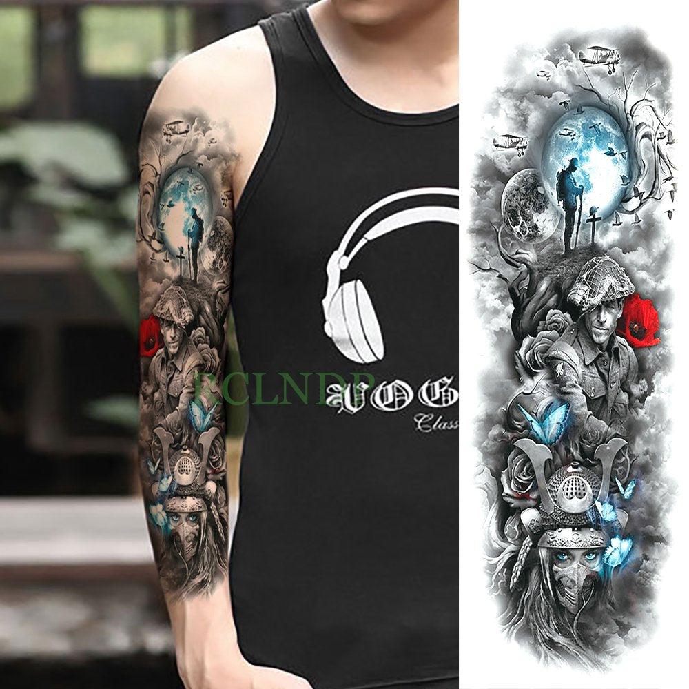 Extra Large Full Arm Leg Body Hand Waterproof Fake Tattoo Stickers Temporary Realistic Black Modern Mens Tattoo Stevvex