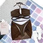 Halter Hollow Cross Bikinis Set Swimsuit Women's New Solid Two-Piece Swimwear Two Piece Swimsuit Halter Crisscross Cut Out Bikini Wrap Top with High Waist  Bottom Beach Swimwear Summer Beachwear Woman Bath Bathing Suit Stevvex