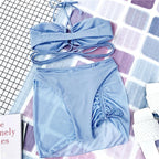 Halter Hollow Cross Bikinis Set Swimsuit Women's New Solid Two-Piece Swimwear Two Piece Swimsuit Halter Crisscross Cut Out Bikini Wrap Top with High Waist  Bottom Beach Swimwear Summer Beachwear Woman Bath Bathing Suit Stevvex
