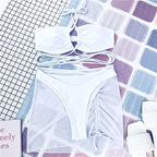 Halter Hollow Cross Bikinis Set Swimsuit Women's New Solid Two-Piece Swimwear Two Piece Swimsuit Halter Crisscross Cut Out Bikini Wrap Top with High Waist  Bottom Beach Swimwear Summer Beachwear Woman Bath Bathing Suit Stevvex