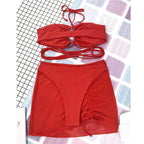 Halter Hollow Cross Bikinis Set Swimsuit Women's New Solid Two-Piece Swimwear Two Piece Swimsuit Halter Crisscross Cut Out Bikini Wrap Top with High Waist  Bottom Beach Swimwear Summer Beachwear Woman Bath Bathing Suit Stevvex