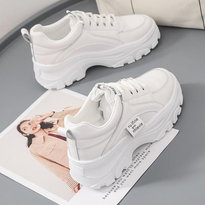 Casual Winter Women Thick Sneakers White Shoes Autumn Winter Fashion Platform Shoes Female Lace Up Rainbow Vulcanized Shoes Comfy Fashion Sneakers Breathable Athletic Casual Shoes Stevvex