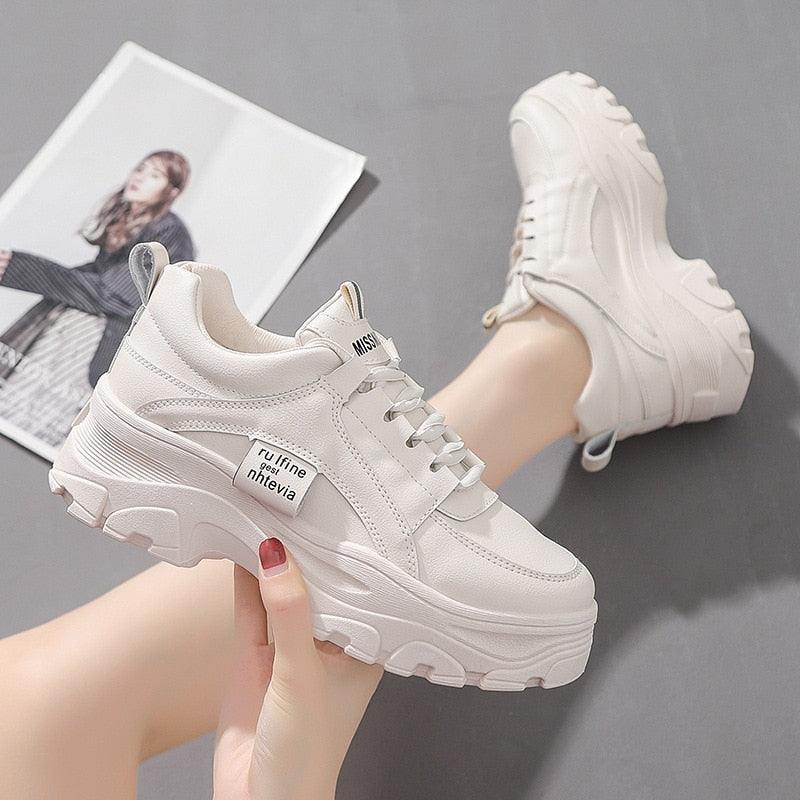 Casual Winter Women Thick Sneakers White Shoes Autumn Winter Fashion Platform Shoes Female Lace Up Rainbow Vulcanized Shoes Comfy Fashion Sneakers Breathable Athletic Casual Shoes Stevvex