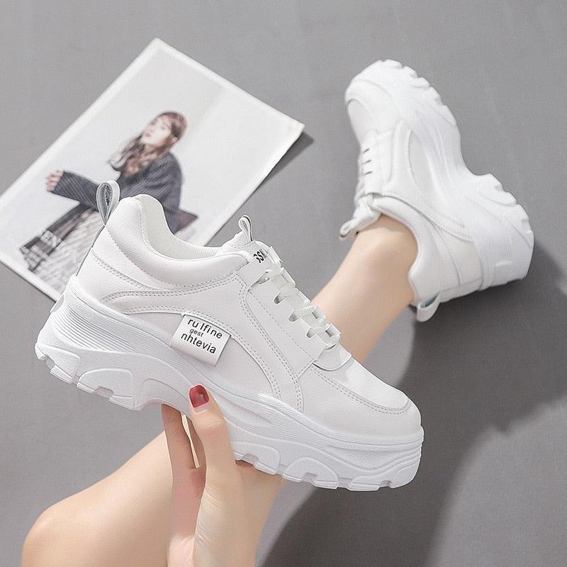 Casual Winter Women Thick Sneakers White Shoes Autumn Winter Fashion Platform Shoes Female Lace Up Rainbow Vulcanized Shoes Comfy Fashion Sneakers Breathable Athletic Casual Shoes Stevvex