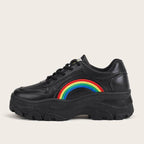 Casual Winter Women Thick Sneakers White Shoes Autumn Winter Fashion Platform Shoes Female Lace Up Rainbow Vulcanized Shoes Comfy Fashion Sneakers Breathable Athletic Casual Shoes Stevvex