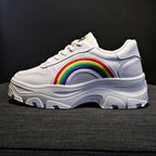 Casual Winter Women Thick Sneakers White Shoes Autumn Winter Fashion Platform Shoes Female Lace Up Rainbow Vulcanized Shoes Comfy Fashion Sneakers Breathable Athletic Casual Shoes Stevvex