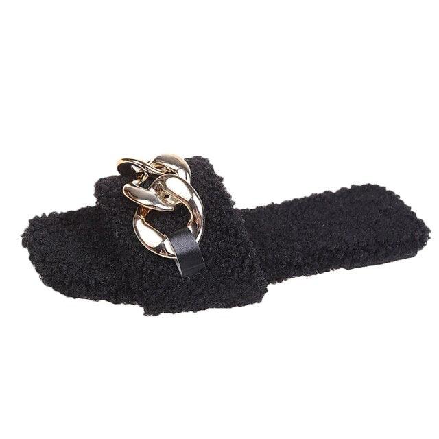 Women Summer Slipper Square Toe Chain Slippers Slip On Flat Slide Sandals Beach Flip Flops Casual Shoes Woman Heel Shoes Open Toe Slip On Dress Backless Heels Slides Slippers Stevvex