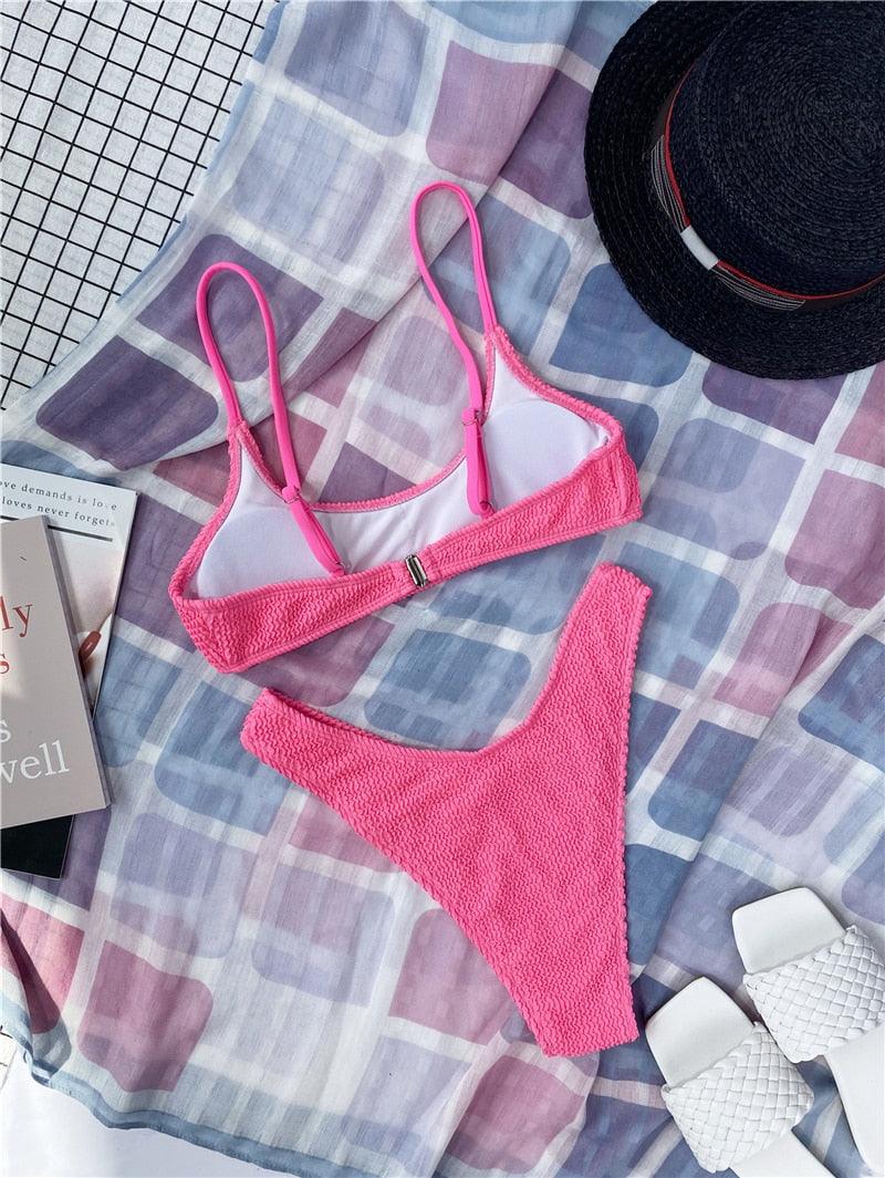 Women One-Shoulder Bikini Swimsuit Women Push Up Swimwear Women's Bathing Suit Comfortable Bikini Ribbed Two Piece Swimsuit Bikini Set Summer Bathing Suit Beach Wear Swimming Suit Stevvex