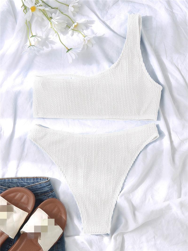 Women One-Shoulder Bikini Swimsuit Women Push Up Swimwear Women's Bathing Suit Comfortable Bikini Ribbed Two Piece Swimsuit Bikini Set Summer Bathing Suit Beach Wear Swimming Suit Stevvex