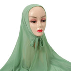 Plain Colorful Soft Lightweight Chiffon Elegant Hijab Scarf With Bandage Non-Slip Chiffon Echarpe Elegant Breathable Islam Long Hijabs Headband Fashion Turban Headwrap For Women Stevvex