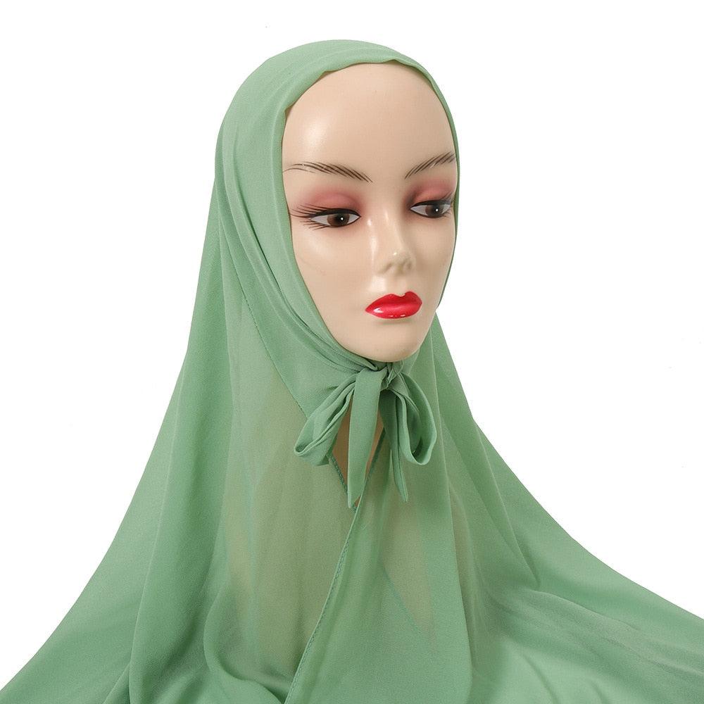 Plain Colorful Soft Lightweight Chiffon Elegant Hijab Scarf With Bandage Non-Slip Chiffon Echarpe Elegant Breathable Islam Long Hijabs Headband Fashion Turban Headwrap For Women Stevvex