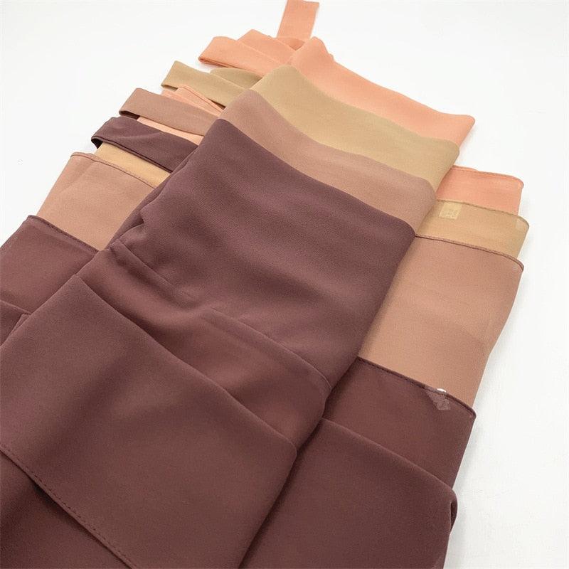 Plain Colorful Soft Lightweight Chiffon Elegant Hijab Scarf With Bandage Non-Slip Chiffon Echarpe Elegant Breathable Islam Long Hijabs Headband Fashion Turban Headwrap For Women Stevvex